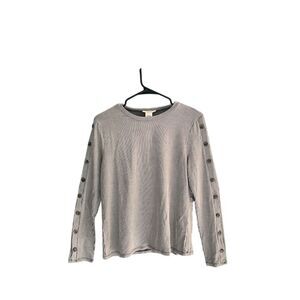 Urban Romantics Black White Striped Ribbed Button Sleeve Top Large